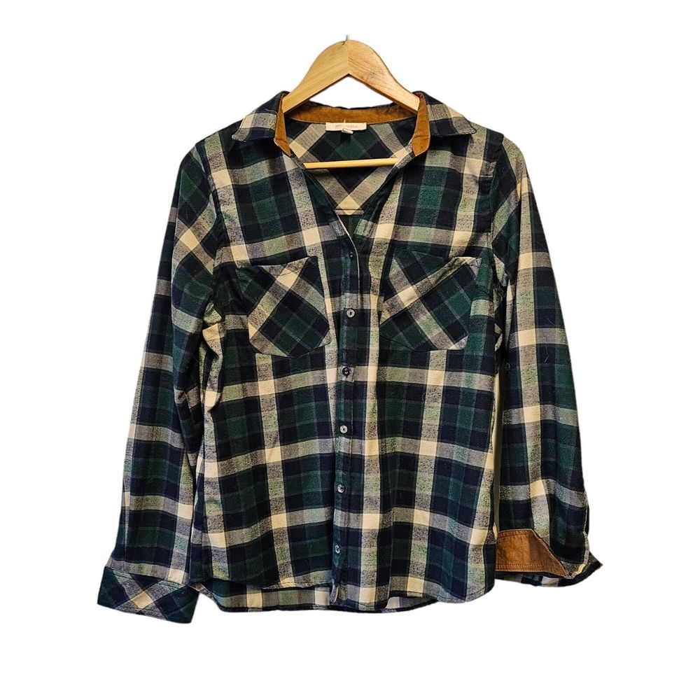 SKIES ARE BLUE Plaid Long‎ Sleeve Button Down Shirt  Large